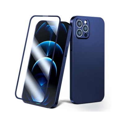 Husa iPhone 13 Pro Max, Premium, Pachet Joyroom 360 Husa Spate Si Folie Sticla Securizata Full Cover, Albastru